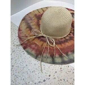 Beachy Women Floppy Sun Hat Tie Dye Earthy Weave Lucky 7 Boho Free People Resort